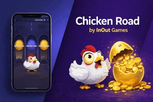 Chicken Road Screenshot 3 - Werbedarstellung der App neben dem goldenen Ei